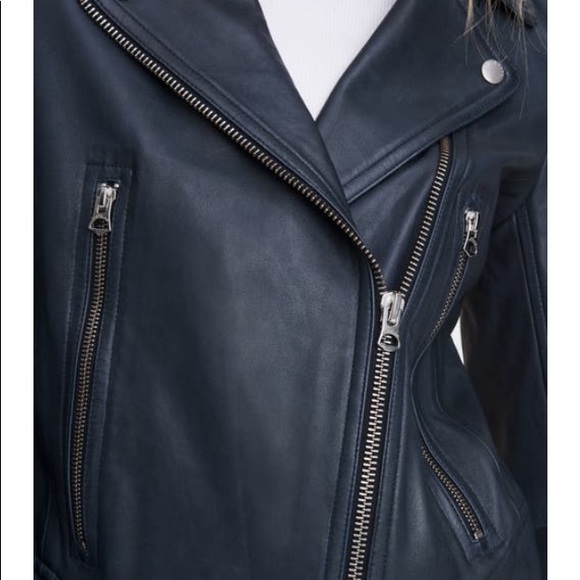 Blue Leather Biker Rag and Bone Jacket. - Picture 6 of 9